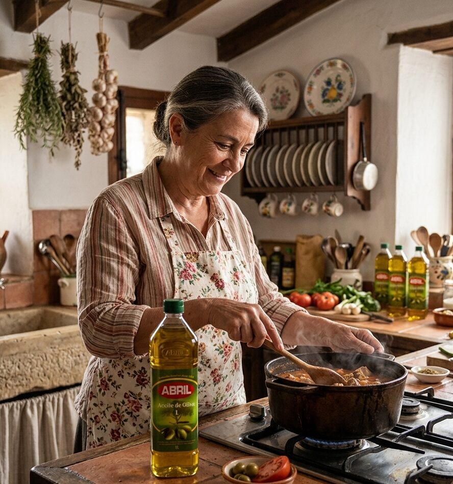 Aceite de Oliva Abril intenso persona cocinando