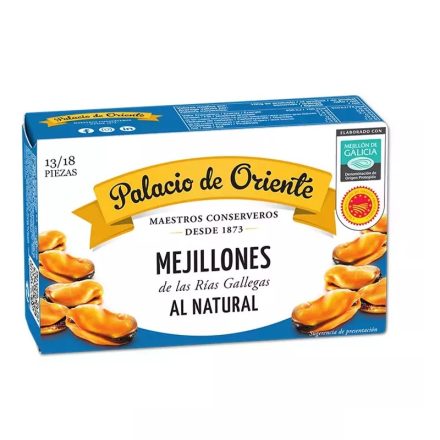 Mejillones al Natural "Palacio de Oriente" (13/18 pzas.). Caja 24 latas