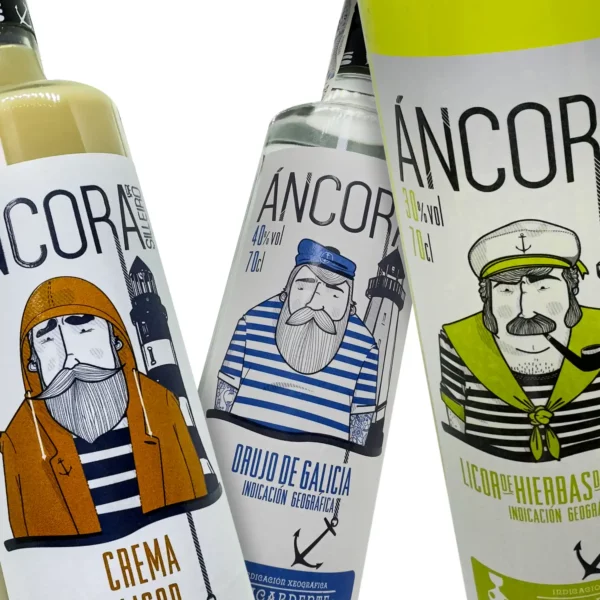 Pack Licores "Áncora": Hierbas, Crema y Orujo 70cl. 3 Botellas. - Imagen 3