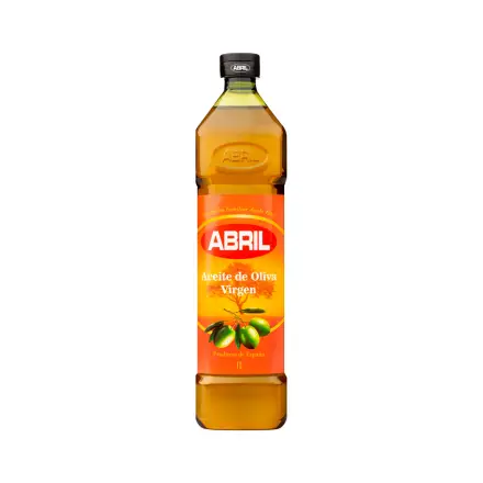 Aceite oliva virgen Abril fondo blanco