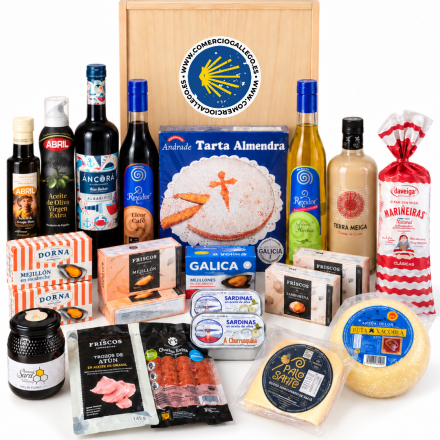cesta de navidad productos gallegos comercio gallego caja de madera